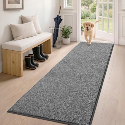 PURRUGS Dirt Trapping Door Mat 24" x 59", Non-Slip Machine Washable Entry Rug, Shoe Scraper, Dog Doormat, Super Absorbent Welcome Mat for Front & Back Door, Muddy Shoes & Paws, Light Grey-Dark Grey