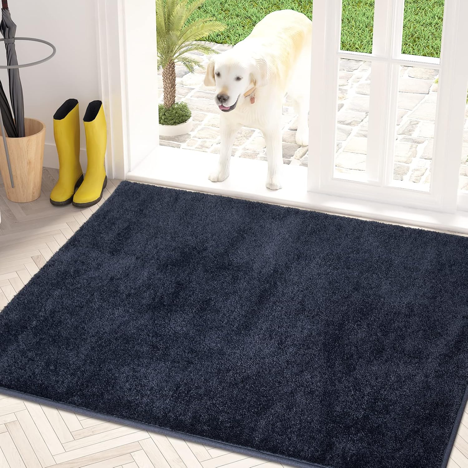 PURRUGS Dirt Trapping Door Mat 34" x 59", Non-Slip Machine Washable Entry Rug, Shoe Scraper, Dog Doormat, Super Absorbent Welcome Mat for Front & Back Door, Muddy Shoes & Paws, Navy Blue