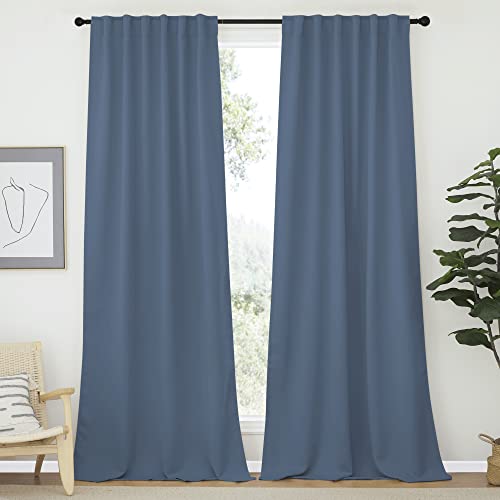 NICETOWN Bedroom Blackout Curtain Panels - (Stone Blue Color) 52 x 120 inch, 2 PCs, Insulating Energy Saving Solid Rod Pocket Blackout Drapes for Hall, Villa