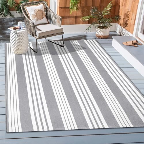 OJIA Outdoor Area Rug 4'x6', Gray and White Outdoor Rug Machine Washable Patio Rugs Cotton Hand Woven Entryway Rug Indoor Outdoor Rugs for Bedroom Living Room Porch Decor Deck Backyard Camping