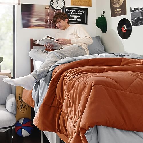 Bedsure Twin XL Comforter Set - 5 Pieces Reversible Burnt Orange Bedding, Twin XL Size Bed Set for All Seasons, Bed in a Bag with Down Alternative Comforter, Sheets, Pillowcase & Sham