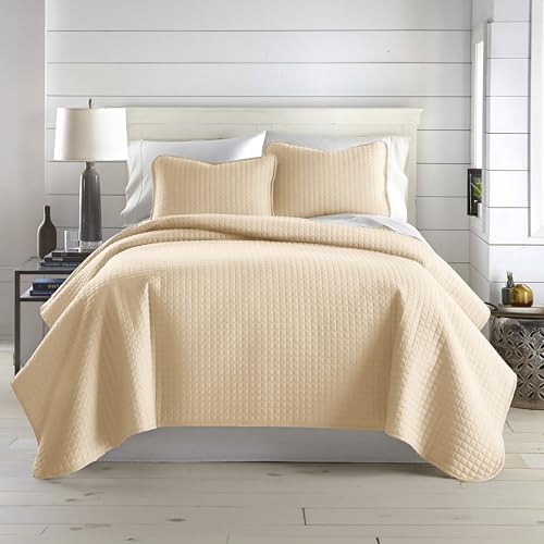 Southshore Fine Living, Inc. Twin XL Comforter Quilt Bedding Set, Dorm Room Essential Bedding, Stain Resistant, Machine Washable Bedspread, XL/Twin Beige Quilt Bed Spread w/Pillow Sham, Soft Sand