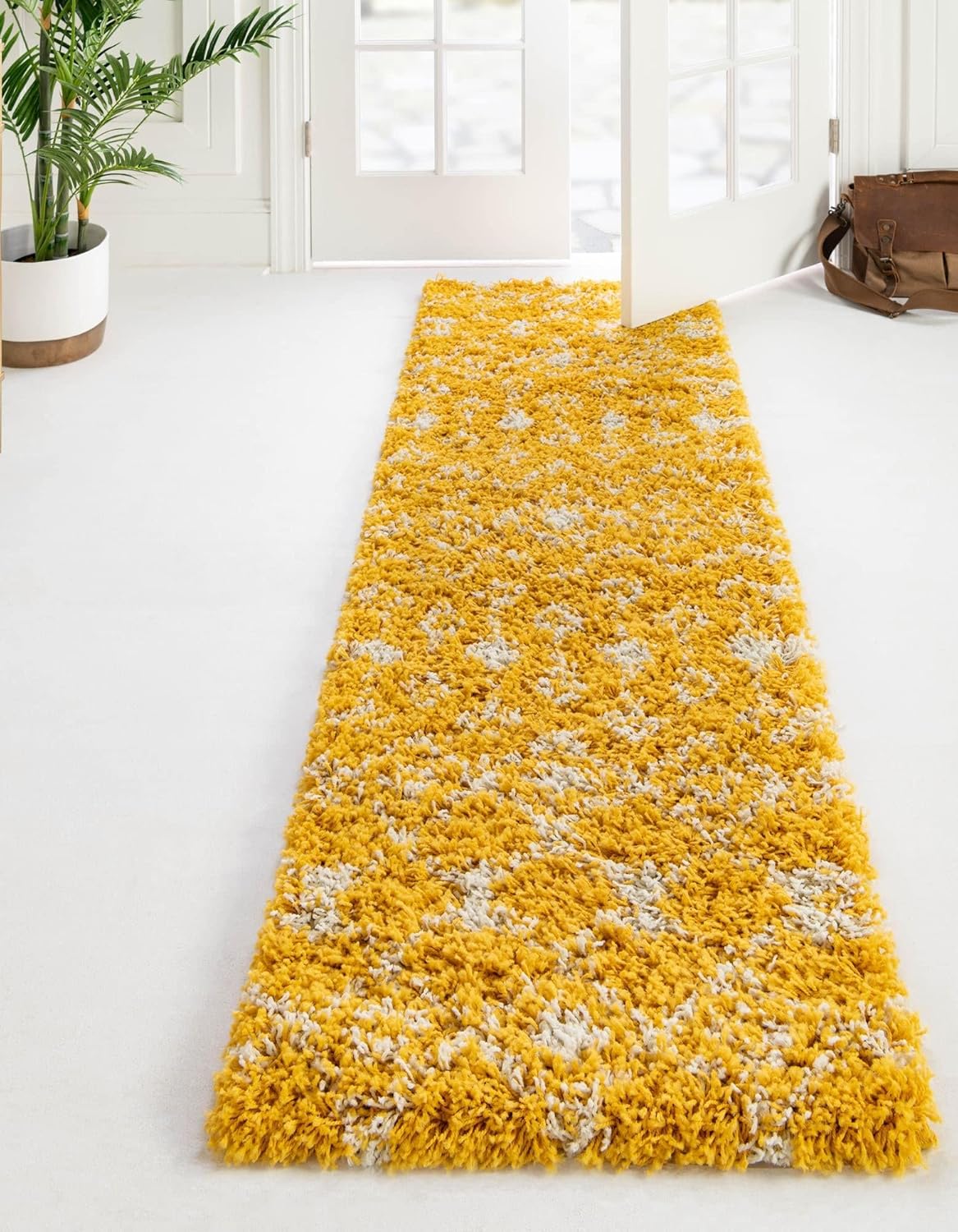 Rugs.com Moroccan Trellis Shag Collection Rug  3' 3 x 16' 5 Runner Yellow Shag Rug Perfect for Living Rooms, Large Dining Rooms, Open Floorplans