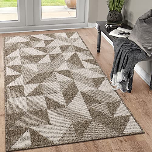 Indoor Doormat 36"x 59", Absorbent Front Back Door Mat Floor Mats, Rubber Backing Non Slip Door Mats Inside Mud Dirt Trapper Entrance Front Door Rug Carpet, Machine Washable Low Profile-Brown Geome
