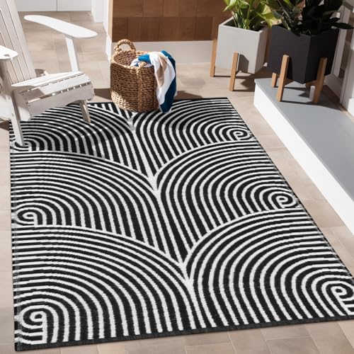 Tiffasea Outdoor Rug 4'x6' Washable Small Outdoor Rug Porch Rugs Black and White Area Rug Cotton Woven Patio Rugs Reversible Indoor Mat for Entryway Bedroom Living Room