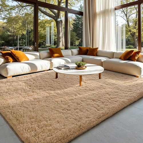 HOMORE Luxury Fluffy Area Rug 8x10 Feet Modern Shag Rugs for Bedroom Living Room, Super Soft and Comfy Carpet, Cute Carpets for Kids Nursery Girls Home, Light Tan
