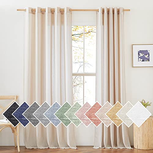 NICETOWN Beige Sliding Door Curtains Linen Sheer Textured, Grommet Semi Sheer Keep Privacy Window Drapes with Light Filtering for Living Room/Bedroom, W70 x L84, 2 Pieces