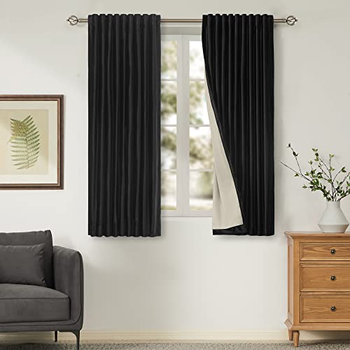 Black Blackout Plush Velvet Curtains 63 inch
