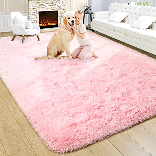 Noahas Fluffy 7x10 Area Rugs for Living Room,Shaggy Pink Rugs for Bedroom Girls,Thick Shag Throw Floor Carpet,Soft Non-Slip Dorm Nursery Kids Rug Home Decor Aesthetic