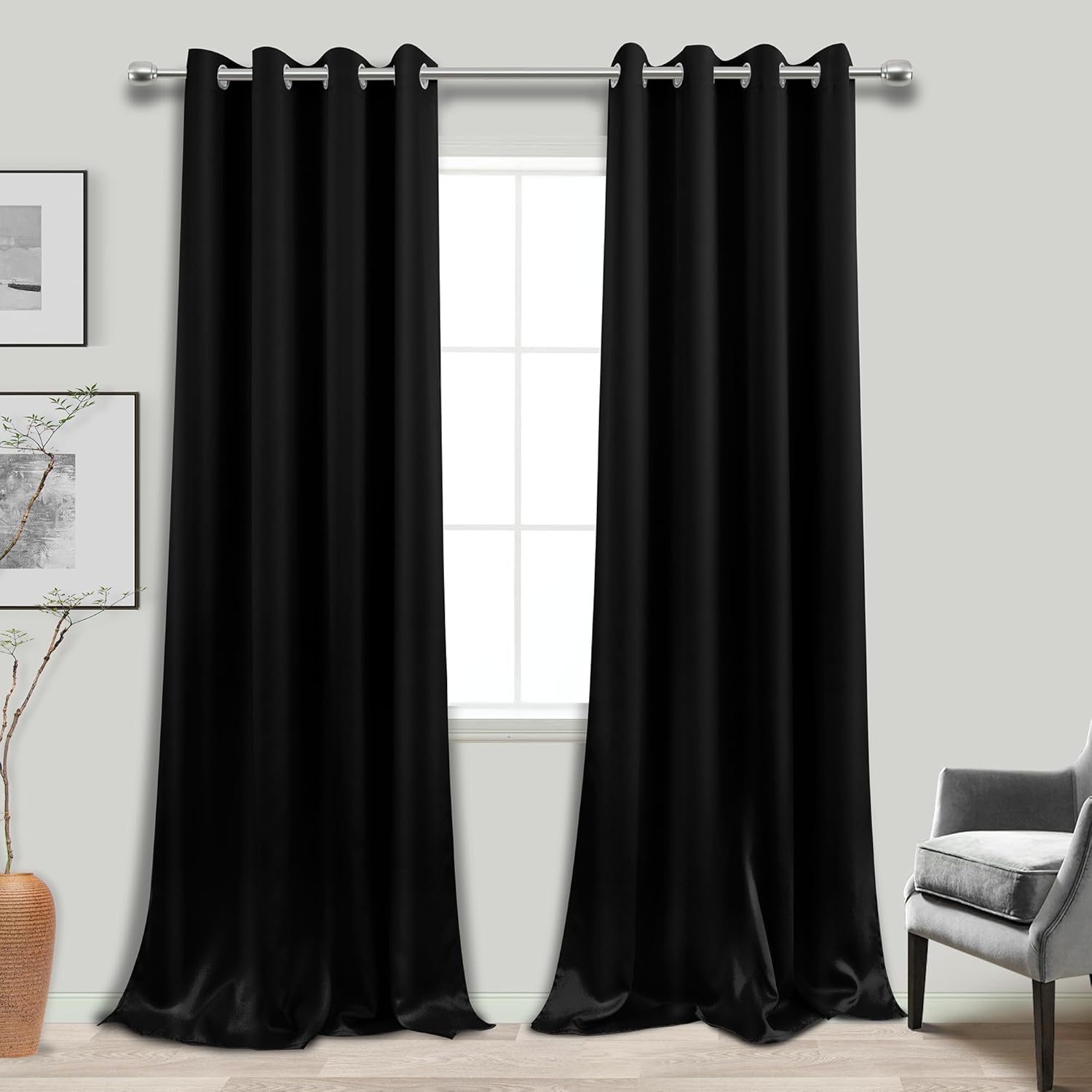 KOUFALL Black Blackout Curtains 120 Inches Long 2 Panels Burg for Living Room Grommet Top Heat Sun Blocking Extra Long Black Out Blinds Shades for Bedroom Windows,52x120 Inch Length