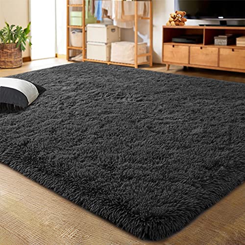 LOCHAS Ultra Soft Indoor Modern Area Rugs Fluffy Living Room Carpets for Children Bedroom Home Decor Nursery Rug 8 x10 Feet, Dark Grey
