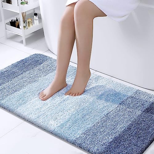 OLANLY Bathroom Runner Rugs 44x24, Extra Soft Absorbent Microfiber Bath Rugs, Rubber Backing, Quick Dry, Machine Washable Bath Mats for Bathroom Floor, Tub and Shower, Home Decor Accessories, Blue