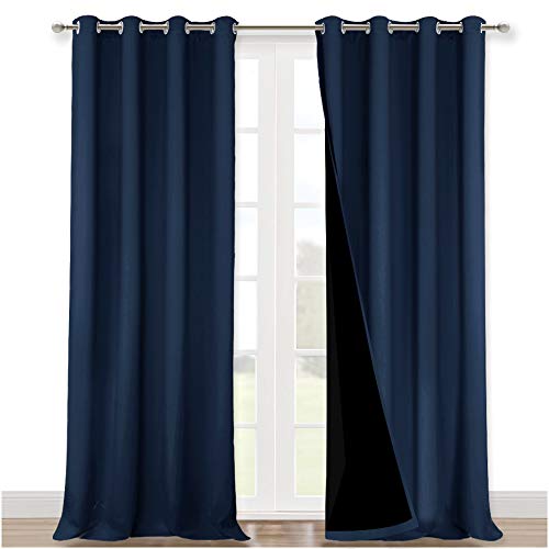 NICETOWN Full Shading Curtains 90 inches Long 2 Panels Set for Windows, Super Heavy-Duty Black Lined Blackout Curtains for Bedroom, Privacy Assured Window Treatment (Navy Blue, 52 inches W)
