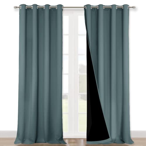 NICETOWN Full Shading Room Warming Curtains for Windows, Super Heavy-Duty Black Lined Blackout Curtains for Bedroom, Privacy Assured Window Treatment (Aqua, Pack of 2, 52 inches W x 95 inches L)