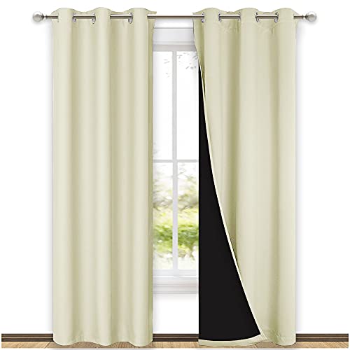 NICETOWN Room Warming Blackout Curtains 80 inches Long, Full Light Blocking Drapes with Black Liner for Nursery, Thermal Insulated Draperies for Hall, Villa (Beige, 2 Pieces, 42" Wide Each Panel)