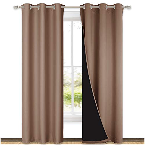 NICETOWN Blackout Curtains 80 inches Long, Full Light Blocking Drapes with Black Liner for Nursery, Thermal Insulated Draperies for Hall, Villa (Cappuccino, 2 Pieces, 42" Wide Each Panel)