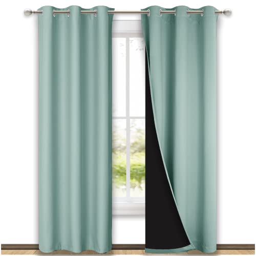 NICETOWN Aqua Blue Blackout Curtains 80 inches Long, Full Light Blocking Drapes with Black Liner for Nursery, Thermal Insulated Draperies for Hall, Villa (2 Pieces, 42" Wide Each Panel, Aqua Blue)