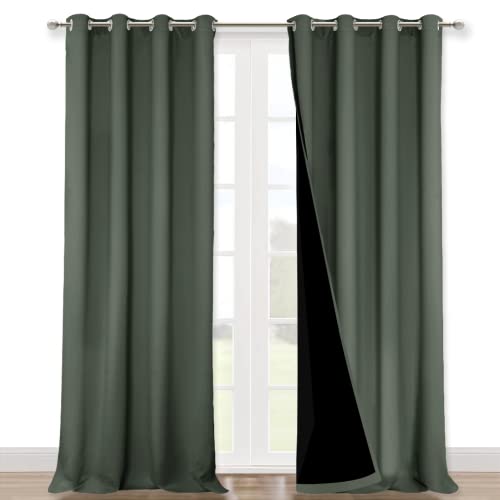 NICETOWN Full Shading Curtains 90 inches Long 2 Panels Set for Windows, Super Heavy-Duty Black Lined Blackout Curtains for Bedroom, Privacy Assured Window Treatment (Dark Mallard, 52 inches W)