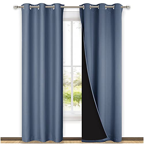 NICETOWN Blackout Curtains 80 inches Long, Full Light Blocking Drapes with Black Liner for Nursery, Thermal Insulated Draperies for Hall, Villa (Stone Blue, 2 Pieces, 42" Wide Each Panel)
