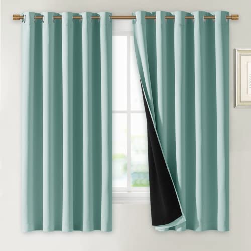 NICETOWN Aqua Blue 100% Blackout Lined Curtains