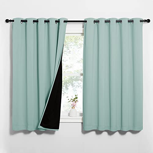 NICETOWN Aqua Blue 100% Blackout Lined Curtains, 2 Thick Layers Completely Blackout Window Treatment Thermal Insulated Drapes for Kitchen/Bedroom (1 Pair, 62" Width x 63" Length Each Panel)