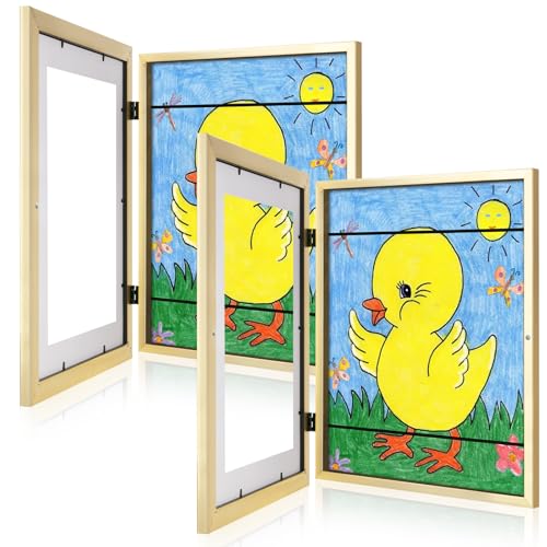 [2Pack] Kids Art Frames, 11x14 Front Opening Kids Artwork Frames Changeable, Gold Artwork Display Storage Frame for Wall, Holds 50 Pcs, for 3D Picture, Crafts, Children Drawing, Hanging Art, Portfolio