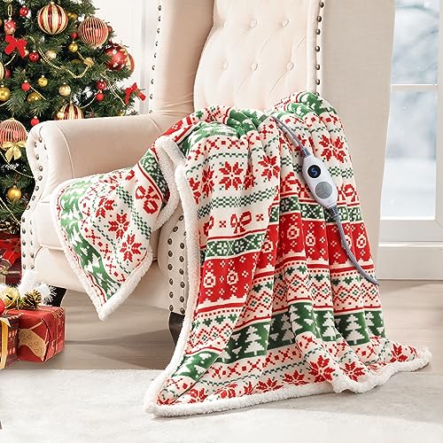 Westinghouse Heated Throw Blanket, Super Soft Flannel to Sherpa Electric Throw with 6 Heating Levels & 2-10 Hours Auto Off, Fast Heating & Overheat Protection, 50x60 Inch, Christmas Tree