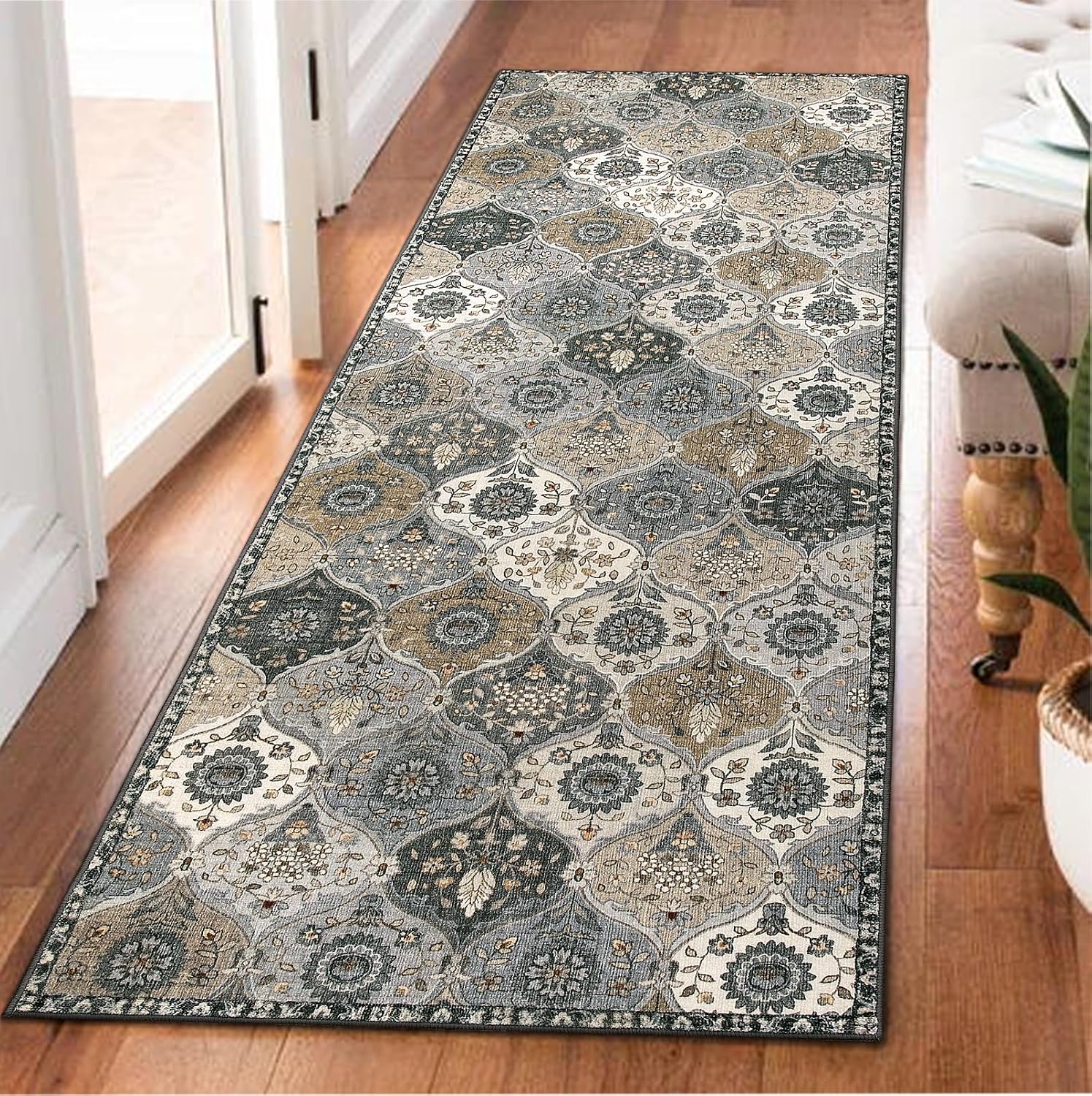 Lahome Moroccan Trellis Kitchen Runner Rug 2x5 (Grey)