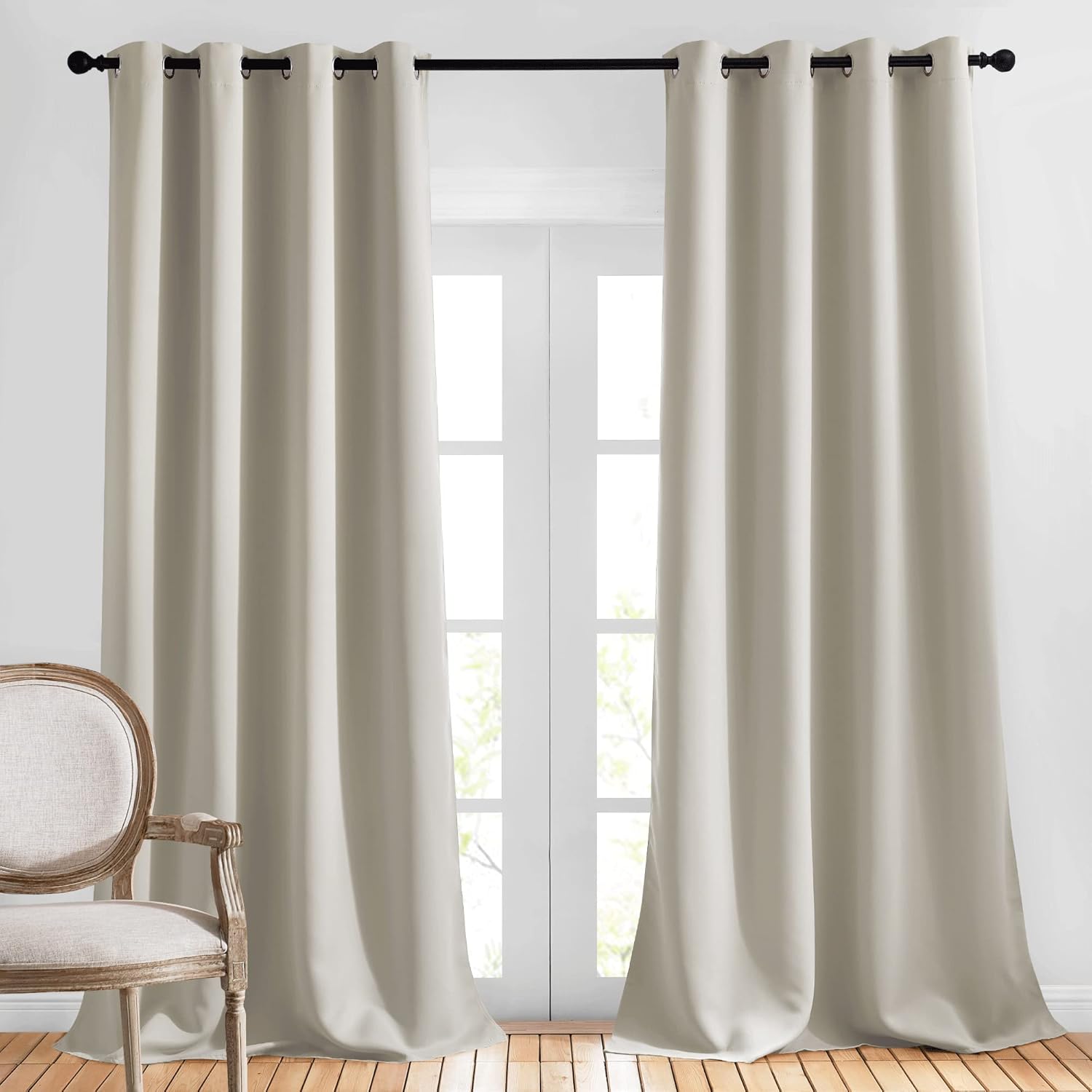 NICETOWN Bedroom Blackout Long Natural Curtains 120