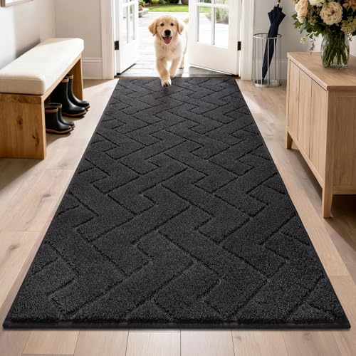 PURRUGS Dirt Trapping Door Mat 32" x 70", Non-Slip Machine Washable Entry Rug, Shoe Scraper, Dog Doormat, Super Absorbent Welcome Mat for Front & Back Door, Muddy Wet Shoes & Paws, Black