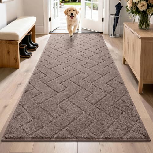 PURRUGS Dirt Trapping Door Mat 32" x 70", Non-Slip Machine Washable Entry Rug, Shoe Scraper, Dog Doormat, Super Absorbent Welcome Mat for Front & Back Door, Muddy Wet Shoes & Paws, Grayish Brown