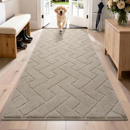 PURRUGS Dirt Trapping Door Mat 32" x 70", Non-Slip Machine Washable Entry Rug, Shoe Scraper, Dog Doormat, Super Absorbent Welcome Mat for Front & Back Door, Muddy Wet Shoes & Paws, Taupe