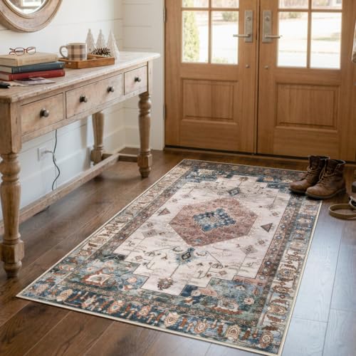 Collive Indoor Door Mat Retro Floor Mat, Non Slip Washable Doormat Large Size Quickly Absorb Welcome Mats Low-Pile Front Door Rug Inside Entryway Carpet for Entrance - 36" x 59"
