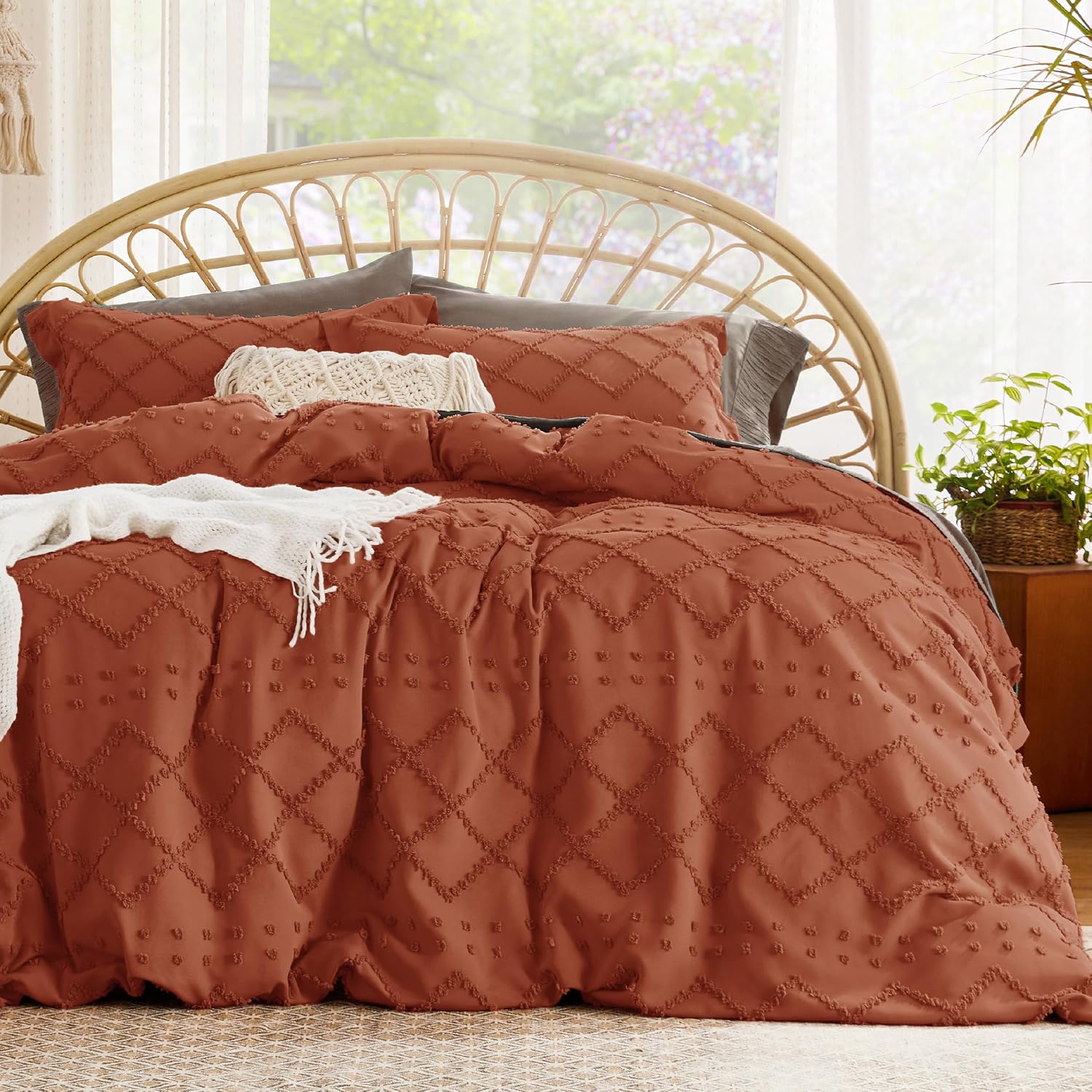 Bedsure Boho Duvet Cover King Size - Terracotta Breathable & Soft Boho Bedding, Machine Washable Comforter Cover for All Seasons, Includes 1 Duvet Cover 104"x90" with 2 Pillow Shams & Zipper Closure