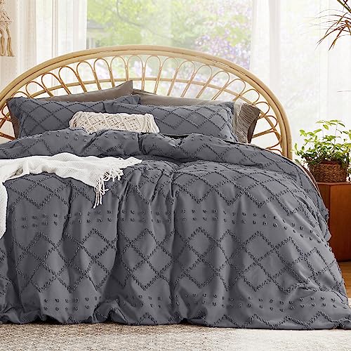Bedsure Boho Duvet Cover King Size - Dark Grey Breathable & Soft Boho Bedding, Machine Washable Comforter Cover for All Seasons, Includes 1 Duvet Cover 104"x90" with 2 Pillow Shams & Zipper Closure