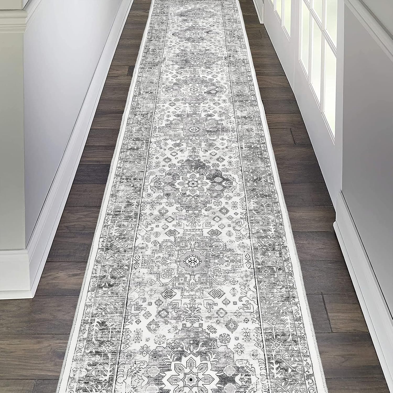 Pauwer Boho Hallway Runner Rug 2x10 Washable Entryway Area Rugs Non Slip Farmhouse Vintage Floor Mat Carpet Runner for Hallways Laundry Room Kitchen Bathroom Bedroom
