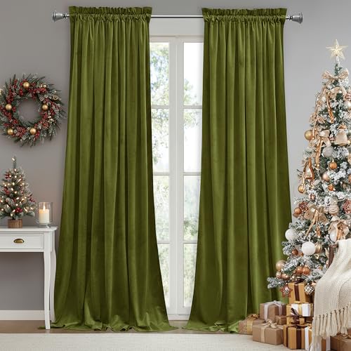 StangH Olive Green Curtains for Bedroom, Rod Pocket Room Darkening Window Drapes Christmas Holiday Home Decoration for Party Backdrop/Living Room, W52 x L90, 2 Panels