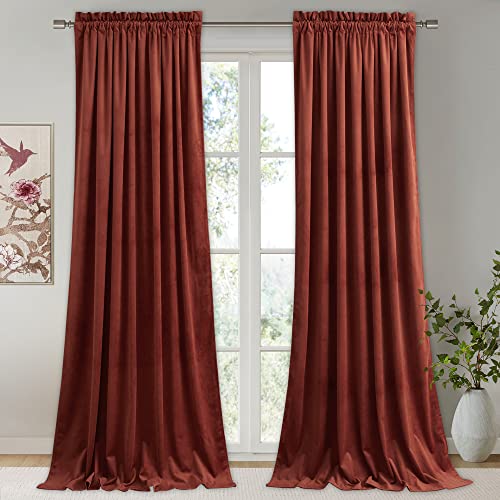 StangH Rust Curtains 90 inches - Luxury Velvet Holiday Home Decor Brick Red Light Blocking Backdrop Curtains Thick Window Covering for Bedroom, W52 x L90, 2 Panels