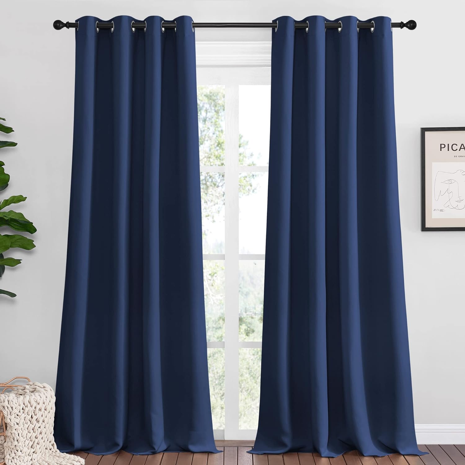 NICETOWN Navy Blackout Curtains 120"
