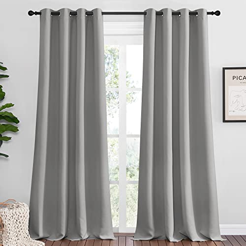 NICETOWN Silver Grey Room Darkening Curtain Panels 108" Long for RV, Play Room, Studio, 55" Width, 2 Panels, Heat Block Out and Keep Warm Drapes Window Treatment Drapes for Doorway Entryway Patio
