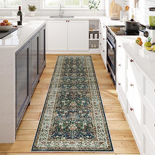 Dripex Runner Rug-2x8 Washable Distressed Hallway Runner Oriental Medallion Carpet Runner Non-Slip Stain-Resistant Kitchen Mat Foldable Thin Accent Rug for Entrance Living Room Bedroom