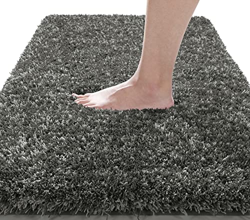 Yimobra Luxury Bathroom Rugs, Fluffy Bath Mats, Non Slip, Water Absorbent Microfiber, Machine Washable, Plush Runner Shower Rug, Thick Mat for Bathroom Floor/Tub, 60"x 24", Light Gray and Black Gray