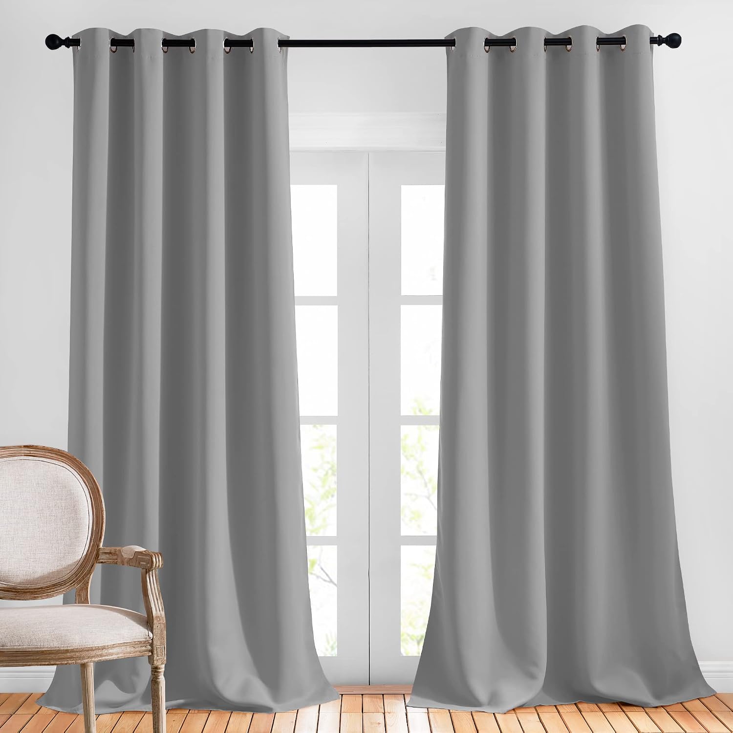 NICETOWN Blackout Silver Grey Curtains 90"
