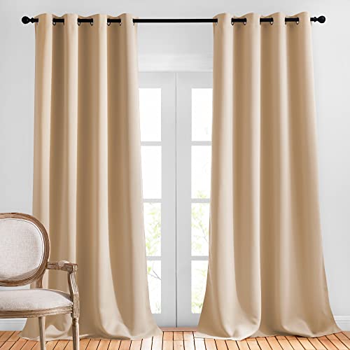 NICETOWN Blackout Curtains & Drapes for Living Room - Grommet Window Treatment Thermal Insulated Solid Sound Reducing Drapes for Bedroom (Biscotti Beige, Set of 2, W52 x L90)