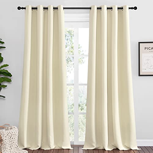 NICETOWN Beige Room Darkening Curtains 102" Long for Boho Farmhouse Home Decoration, 55" Wide, Set of 2, Window Treatment Total Privacy Drape Panels for Bedroom Guest Room