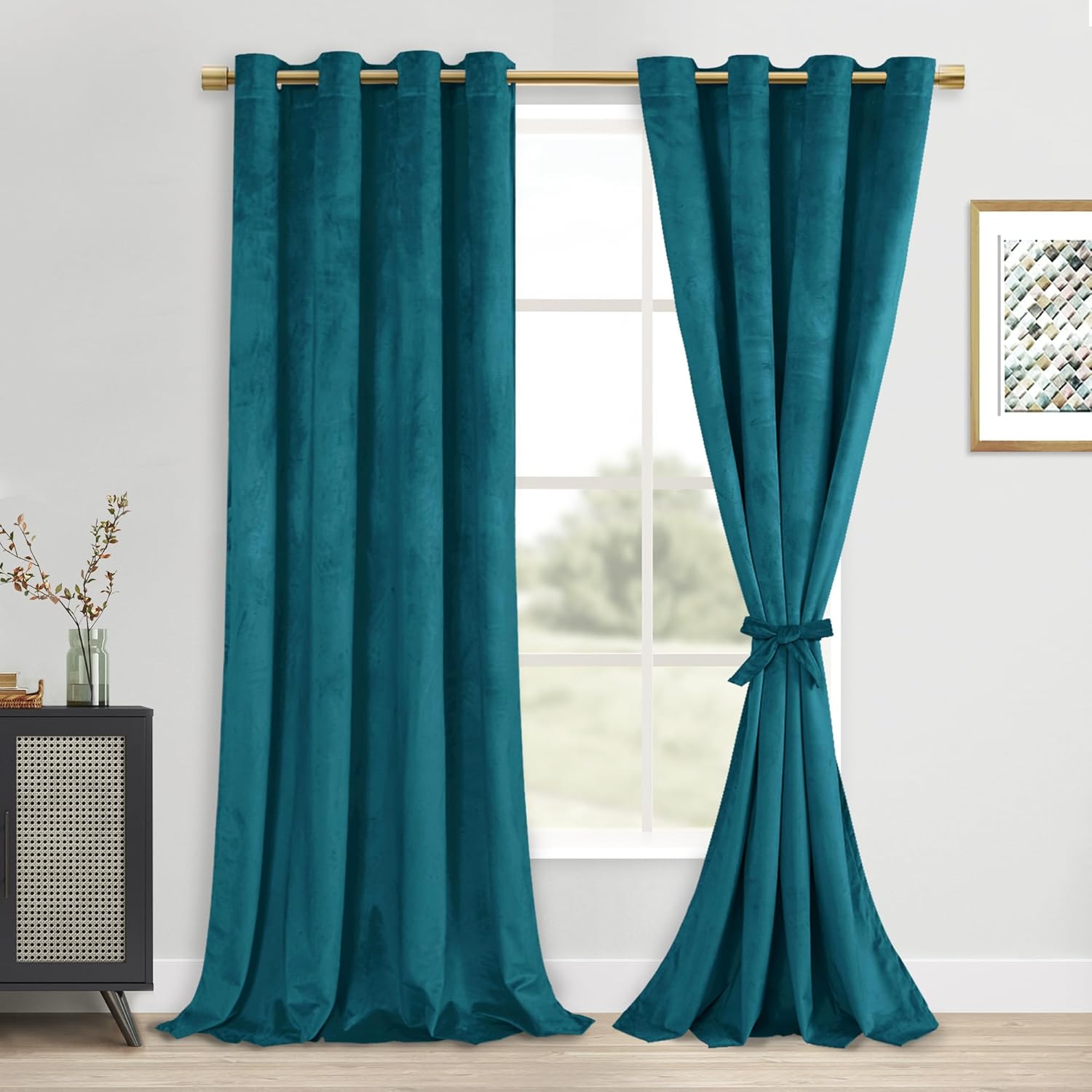DWCN Teal Velvet Blackout Curtains