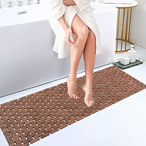 Bamboo Bath Mat Bathroom Runner Long Large Rugs Floor Shower Bathtub Waterproof Non Slip Accessories 16x48 Inch Easy to Clean, Walnut, 1 pc