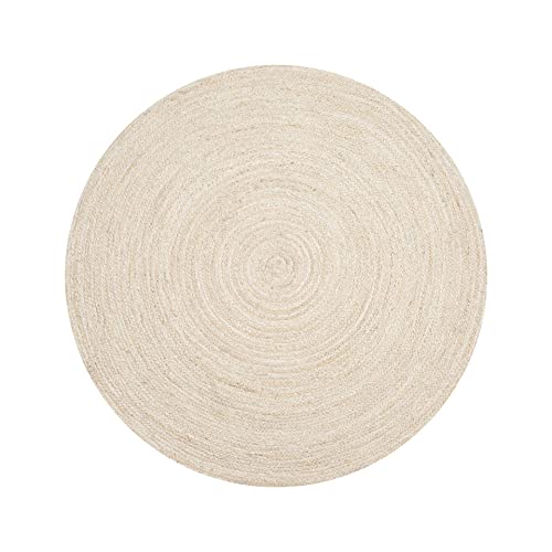 Hausattire Hand Woven Jute Braided Rug, 6 Round  Off White, Reversible Boho Entry Area Rugs for Kitchen, Living Room I Farmhouse Decorative Floor Rug, 6 Feet Round