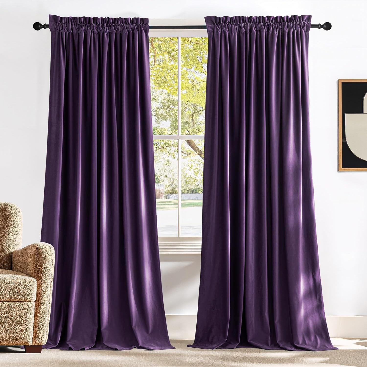 NICETOWN Purple Velvet Blackout Curtains