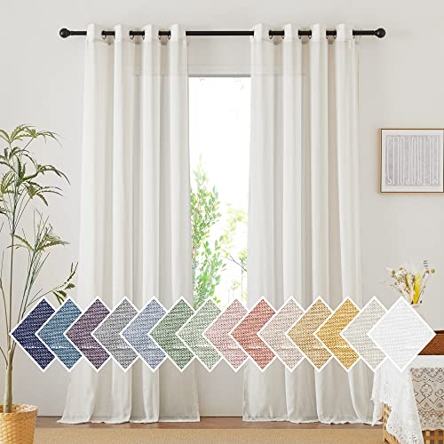 NICETOWN Natural Linen Curtains for Bedroom, Grommet Extra Long Linen Blend Window Treatments Privacy Drapes with Light Filtering for Bedroom/Home Office, W52 x L144, 2 Panels